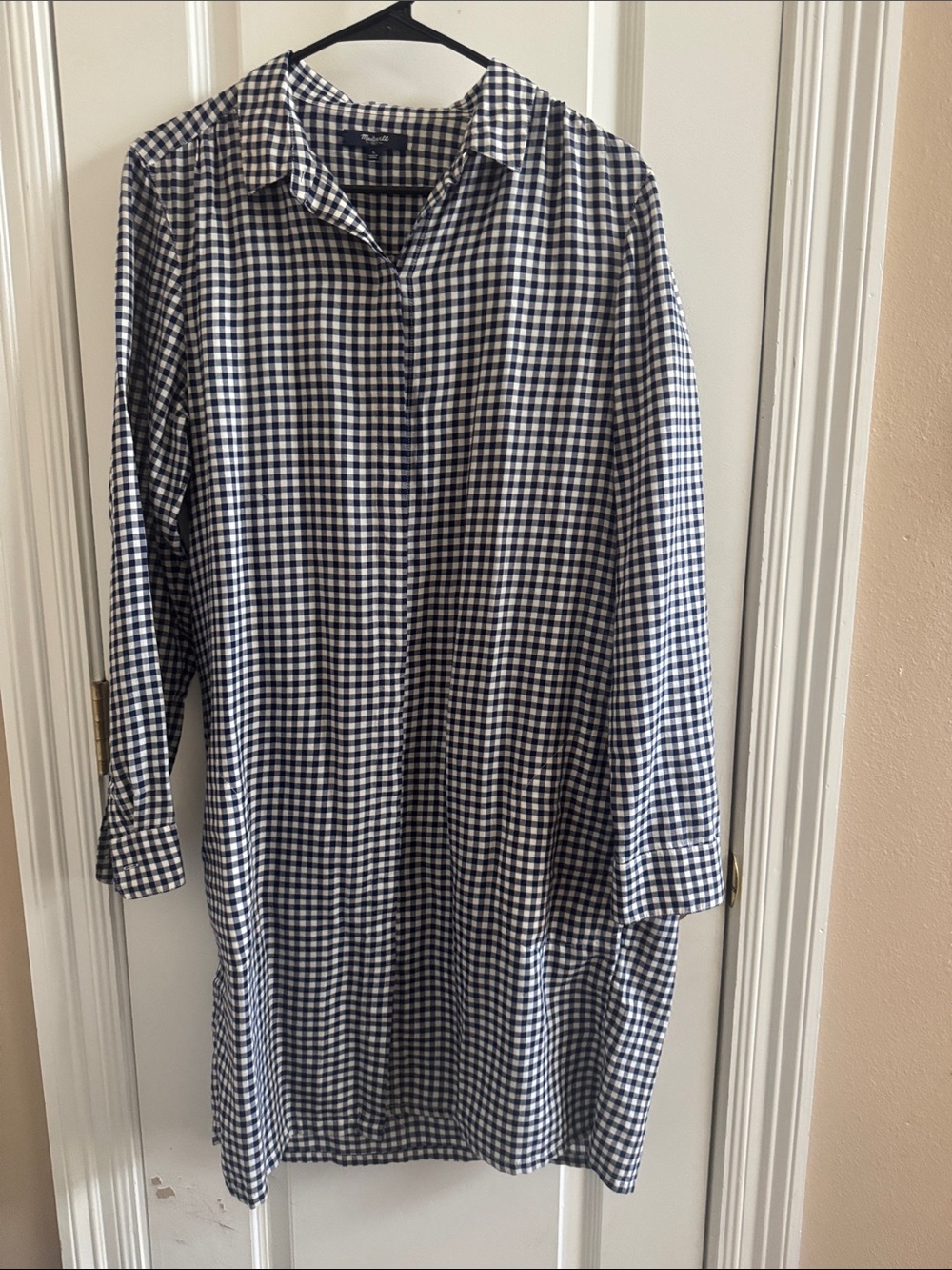 Madewell Navy & White Gingham Shirt Dress size large